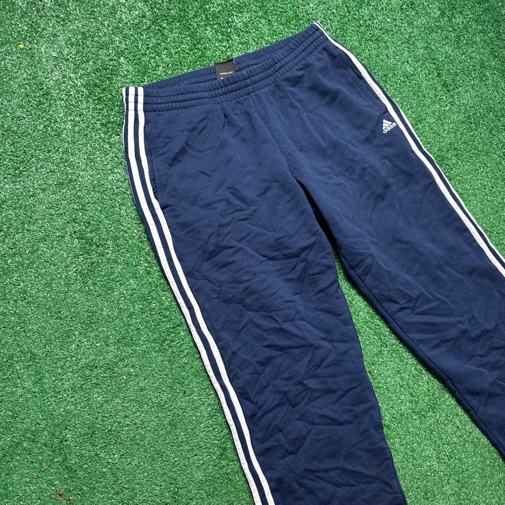 Adidas Men's Dark Blue Joggers with White Stripes